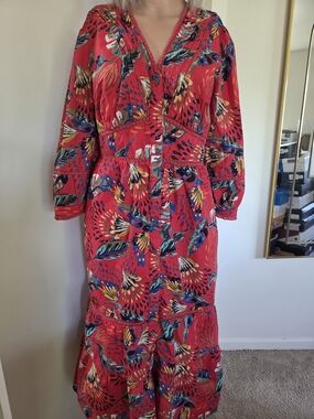 MONSOON Flavia Feather Print Midi Dress Size 10